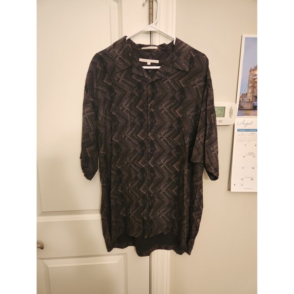 Perry Ellis Men's Brown Print Buttoned Shirt 100% Silk Size XL - Picture 1 of 9